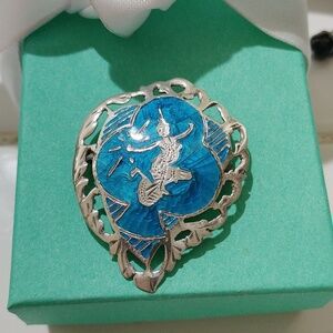 Vintage Sterling Silver Niello Blue Enamel Brooch Thai Mekkala God…